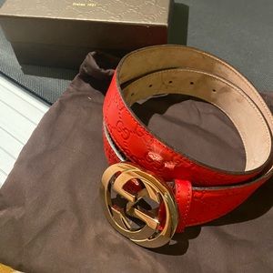 Authentic Gucci Leather Belt with Double G Buckle